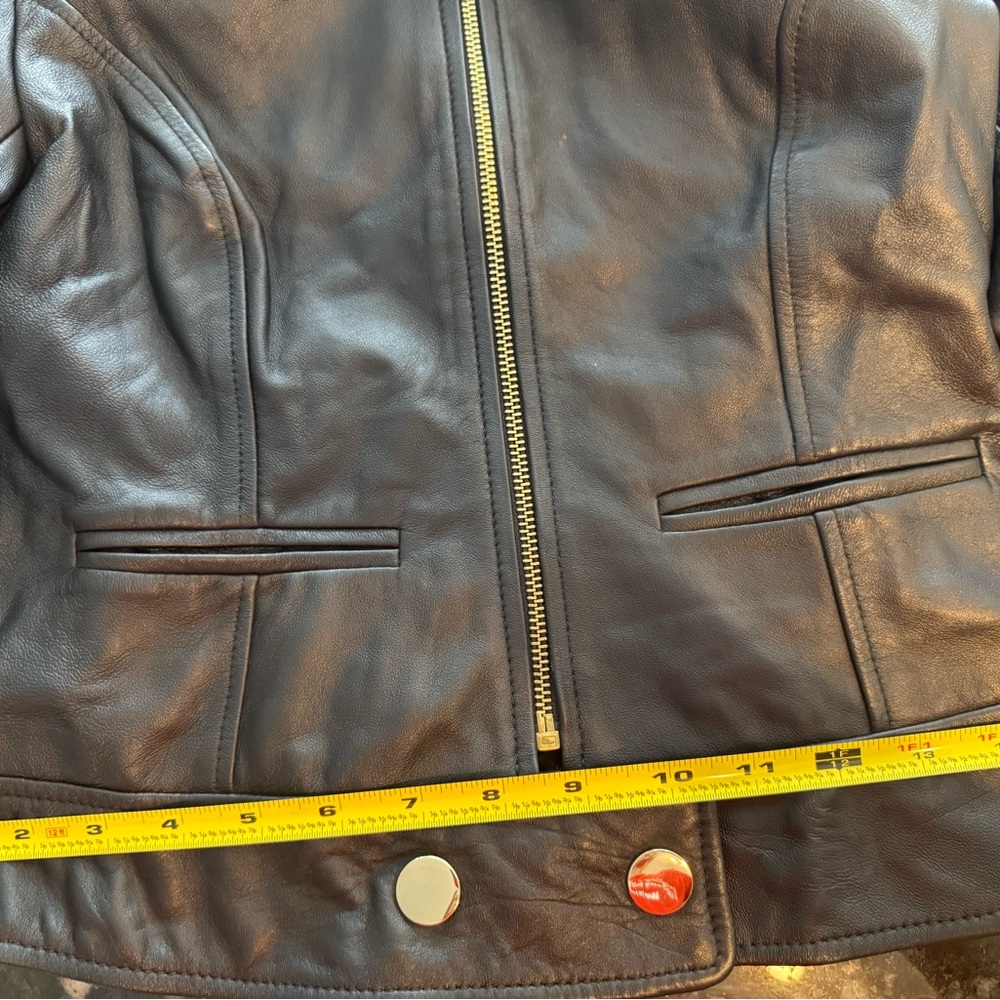 Women's Leather Moto Jacket with Gold Hardware - Picture 7 of 10